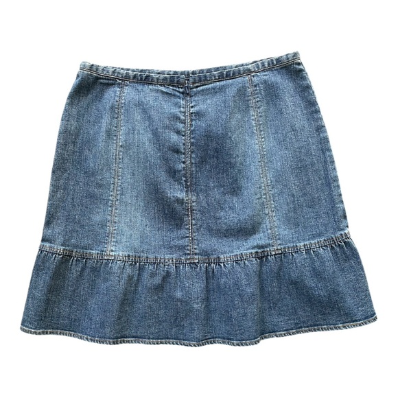 #057, Harold’s Vintage zip back ruffle bottom denim mini skirt, size 10 - Picture 2 of 3